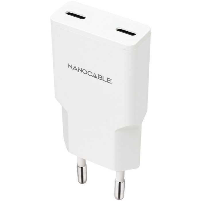 Nanocable Cargador de Pared 2xUSB-C PD 20W Blanco Nanocable Cargador de Pared 2xUSB-C PD 20W Blanco